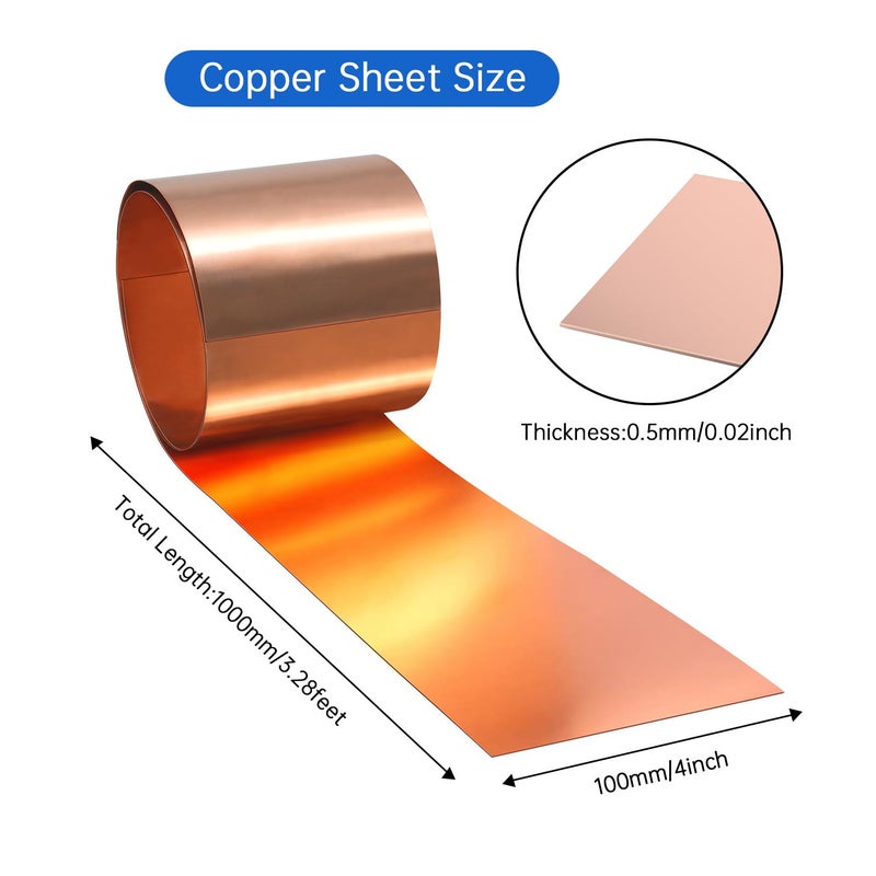 Uxney Copper Sheet Roll, 1000x100x0.5mm Copper Flashing Roll, 25 Gauge Thick Pure Copper Plate & Strip for Roofing, DIY Projects, House Repair, Crafts and Metal Working - Image 2